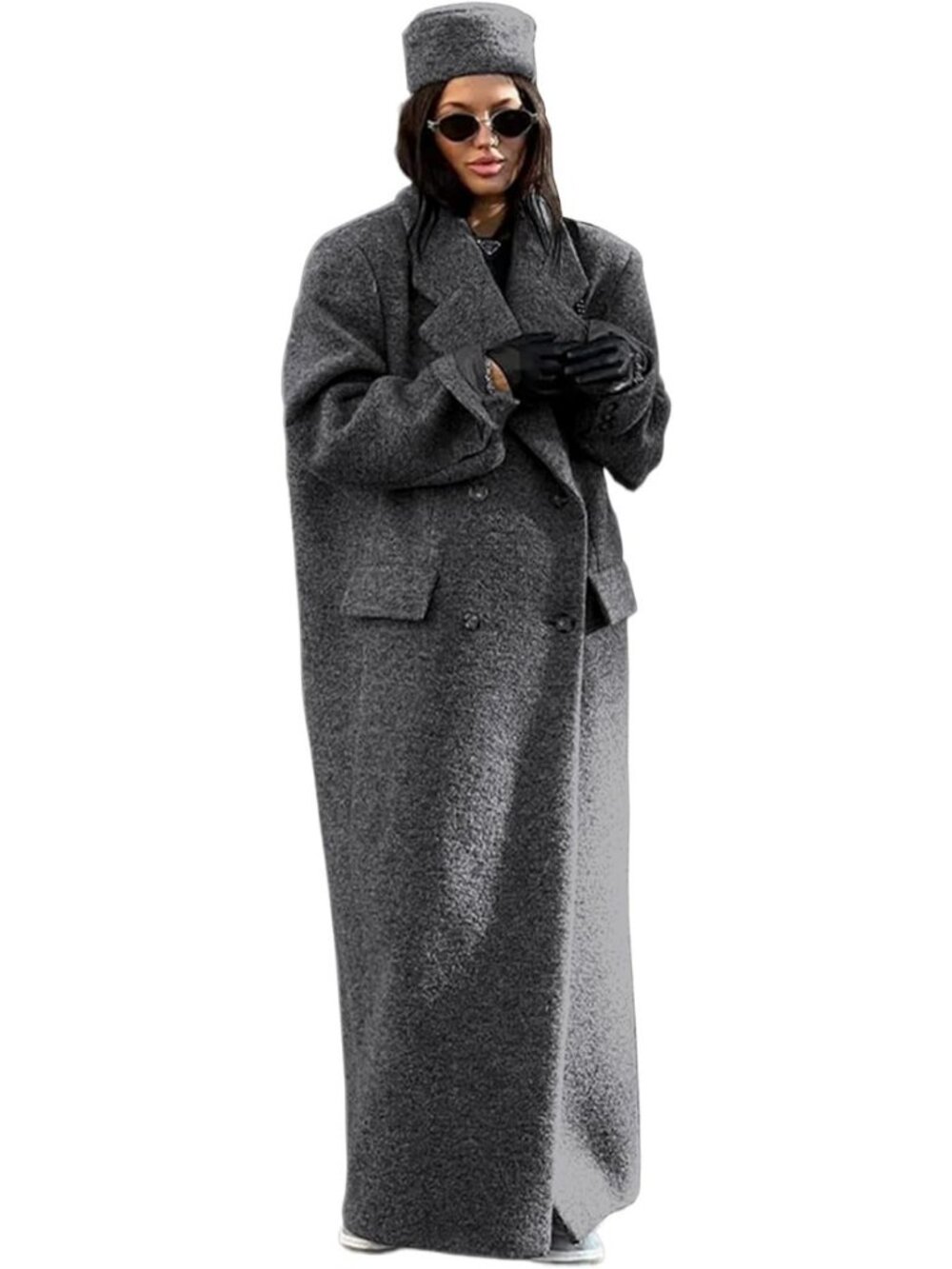 Chic Oversized Long Wool Coat for Women - Stylish Fall Winter Maxi Peacoat